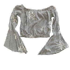 Blueblush B/W Gingham Off-Shoulder Top Sz XS EUC